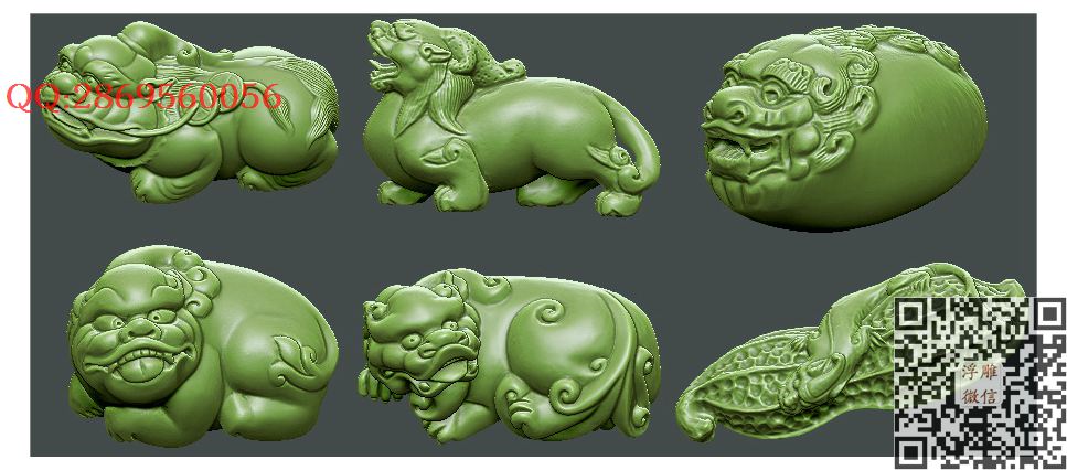 6个貔貅打包 20貔貅_STL圆雕图立体模型3d打印核雕精雕图浮雕图